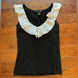 White House Black Market Black Tank with White Polka Dot Ruffle